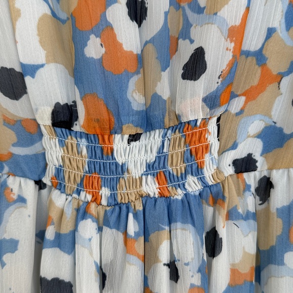 Joie Blue/Coral Floral Tiered Flowy Boho Prairie Dress W High-Low Hem Size XS - Picture 8 of 15